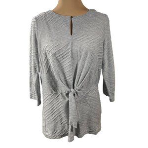 Liz Claiborne Women's Knit Top Shirt 3/4 Sleeve Grey Size M Medium Front Tie